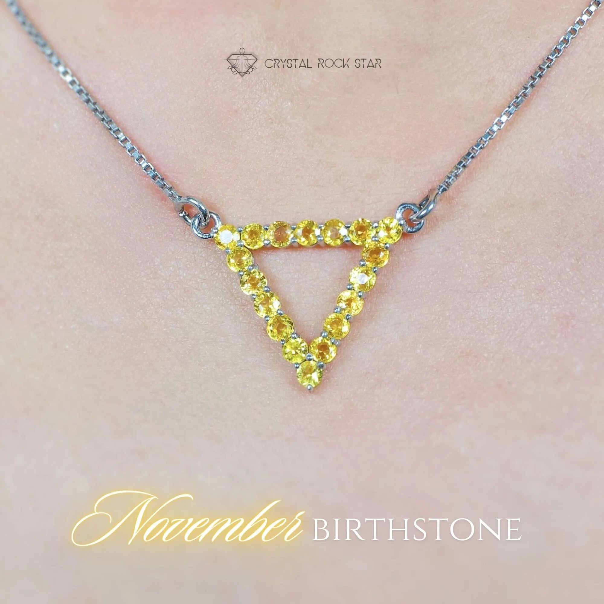 Yellow Sapphire Triangle Sterling Silver Necklace