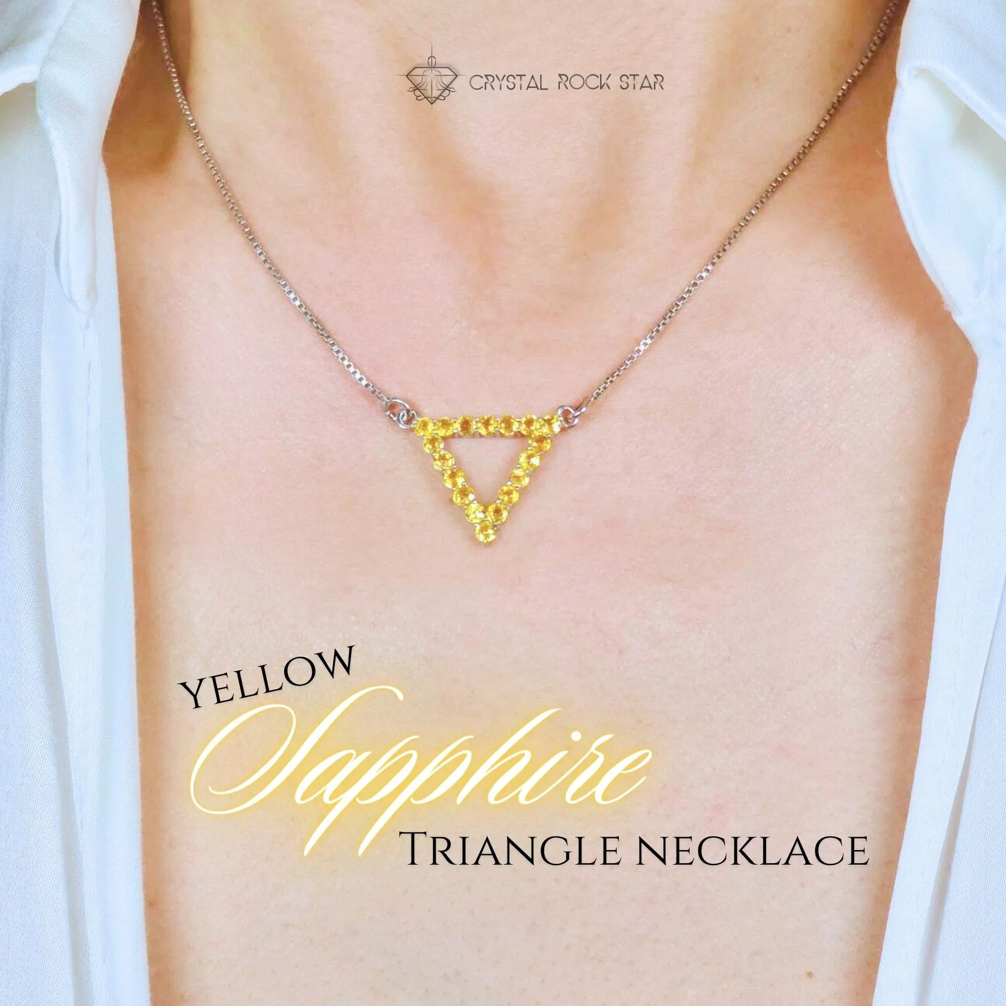 Yellow Sapphire Triangle Sterling Silver Necklace