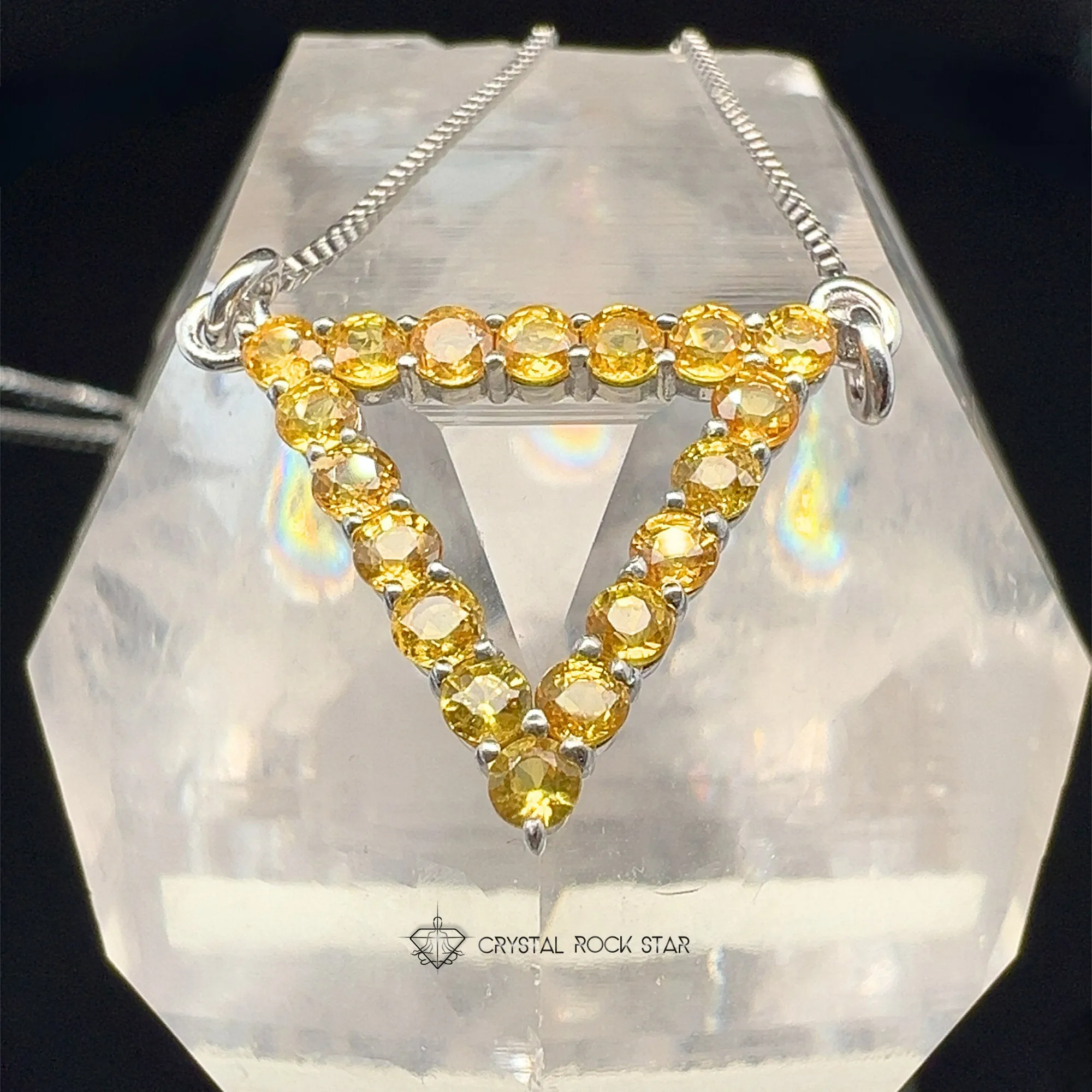 Yellow Sapphire Triangle Sterling Silver Necklace
